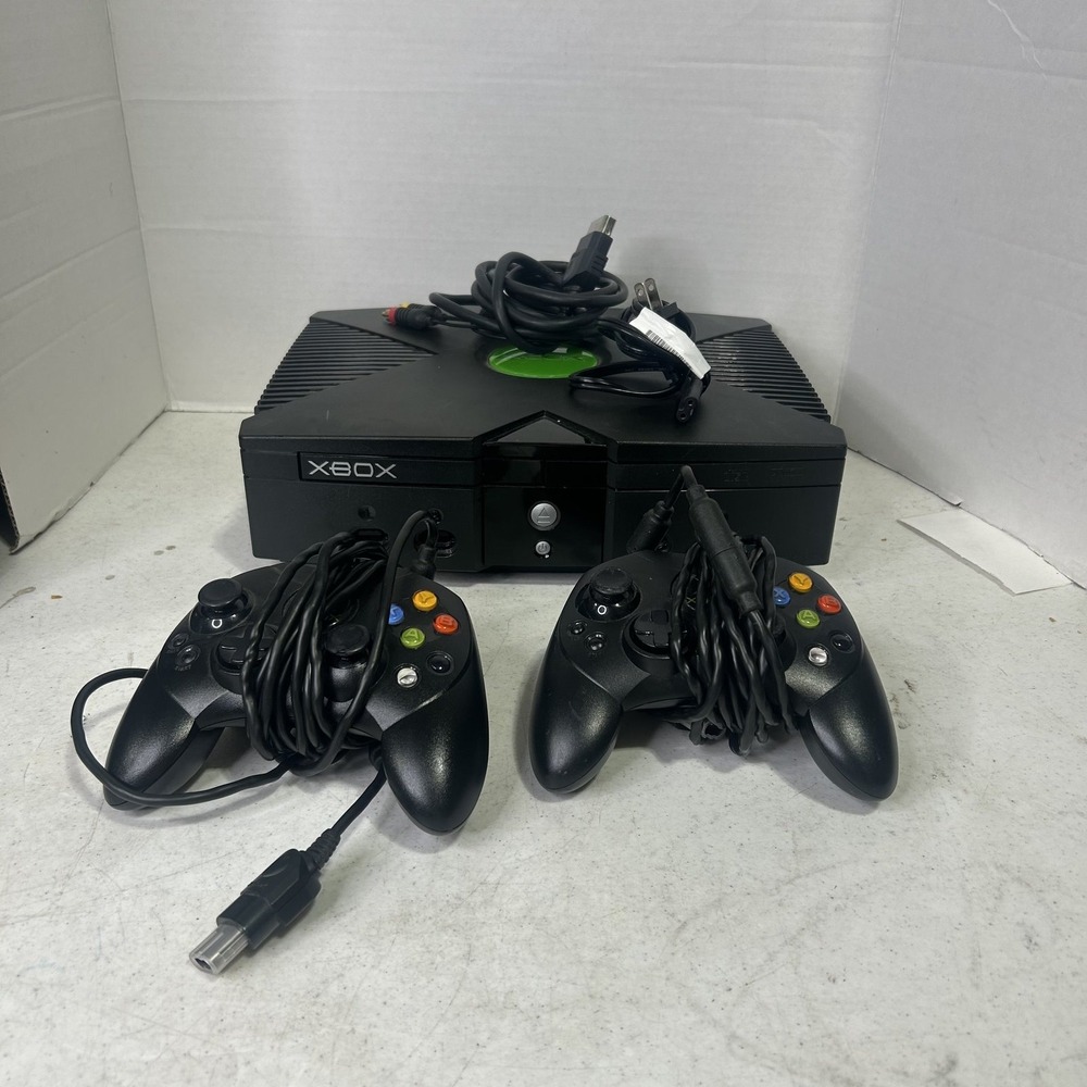 Microsoft Xbox Original Console Bundle Black 2001 Model 2 Controllers AV Power